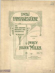 Partition Color Covers, 3 Fantasy pièces pour corde quatuor, Miles, Percy Hilder