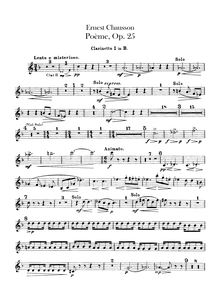 Partition clarinette 1, 2 (en B♭), Poème, Op.25, Chausson, Ernest