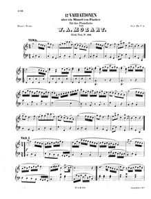 Partition complète, 12 Variations on a Minuet by Fischer, Variationen über ein Menuett von Johann Christian Fischer par Wolfgang Amadeus Mozart