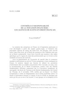 Contrôle et responsabilité de la notation financière : les agences de rating en droit français - article ; n°2 ; vol.58, pg 493-502