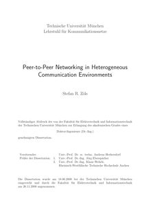 Peer-to-peer networking in heterogeneous communication environments [Elektronische Ressource] / Stefan R. Zöls