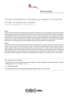 Tourisme et patrimoine: ad augusta per angustia / Tourism and heritage: ad augusta per angustia - article ; n°629 ; vol.112, pg 91-110