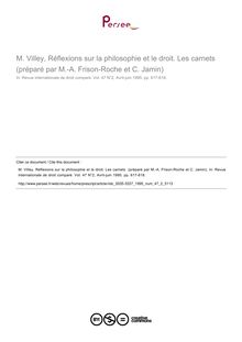 M. Villey, Réflexions sur la philosophie et le droit. Les carnets  (préparé par M.-A. Frison-Roche et C. Jamin) - note biblio ; n°2 ; vol.47, pg 617-618