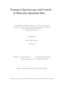 Transport spectroscopy and control of molecular quantum dots [Elektronische Ressource] / vorgelegt von Martin Leijnse