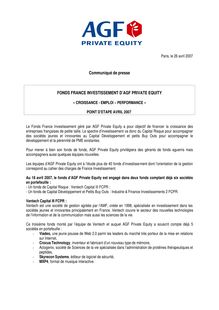 Communiqué de presse FONDS FRANCE INVESTISSEMENT D AGF PRIVATE EQUITY