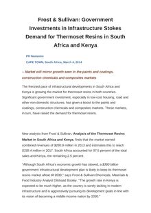 Frost & Sullivan: Government Investments in Infrastructure Stokes Demand for Thermoset Resins in South Africa and Kenya