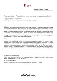 Post scriptum : Propositions pour une analyse processuelle de l engagement individuel - article ; n°1 ; vol.51, pg 199-215