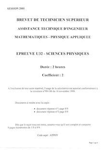 Sciences physiques 2005 BTS Assistant technique d ingénieur