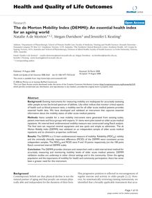The de Morton Mobility Index (DEMMI): An essential health index for an ageing world
