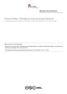 Fernand Hallyn, Paradigmes dans les études littéraires  ; n°1 ; vol.13, pg 67-68