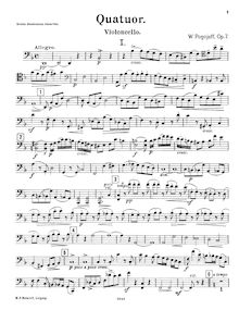 Partition violoncelle, corde quatuor, Op.7, D Minor, Pogojeff, Wladimir