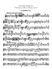 Partition clarinette 1, 2 (A), Variations on a Rococo Theme, Вариации на тему рококо