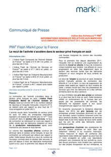 PMI Flash Markit : Le recul de l’activité s’accélère dans le secteur privé français en août 