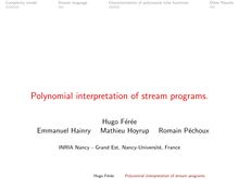 Complexity model Stream language Characterization of polynomial time functions Other Results