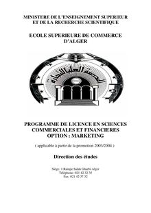 ECOLE SUPERIEURE DE COMMERCE D ALGER PROGRAMME DE LICENCE EN ...