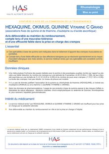 HEXAQUINE - Synthèse d avis Quinine - CT-8635 - CT-10240 - CT-9701
