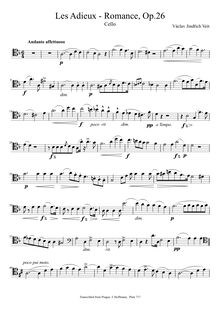 Partition de violoncelle, Les Adieux Romance, Les Adieux - Romance pour Violoncelle avec accompagnement de Pianoforte, Op.26