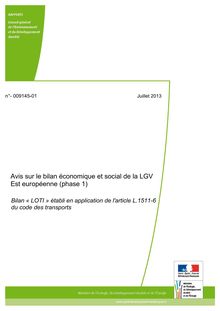 Avis sur le bilan économique et social de la LGV Est européenne (phase 1) : Bilan « LOTI » établi en application de l article L.1511-6 du code des transports