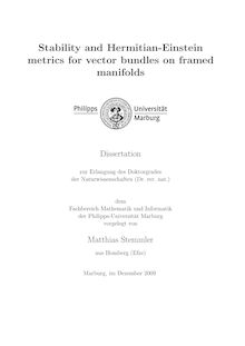 Stability and Hermitian-Einstein metrics for vector bundles on framed manifolds [Elektronische Ressource] / vorgelegt von Matthias Stemmler