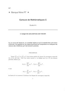Mathématiques C 2005 Classe Prepa PT Banque Filière PT