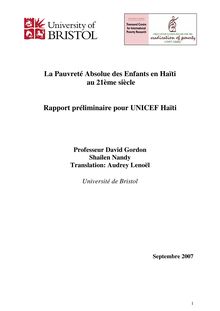 La Pauvreté Absolue des Enfants en Haïti au 21ème siècle Rapport ...