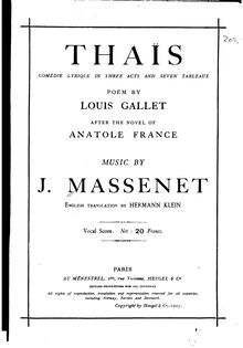 Partition complète, Thaïs, Massenet, Jules par Jules Massenet