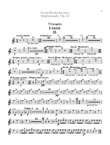 Partition Triangle, tambour, petit tambour, basse tambour/cymbales/Tam-Tam, Scheherazade