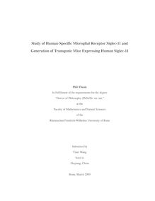 Study of human specific microglial receptor siglec-11 and generation of transgenic mice expressing human siglec 11 [Elektronische Ressource] / submitted by Yiner Wang