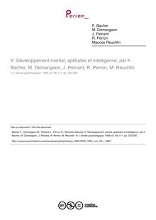 Développement mental, aptitudes et intelligence, par F. Bacher, M. Demangeon, J. Pelnard, R. Perron, M. Reuchlin - compte-rendu ; n°1 ; vol.59, pg 253-260