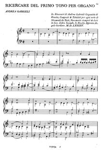 Partition complète, Ricercare del Primo Tono per Organo, Gabrieli, Andrea