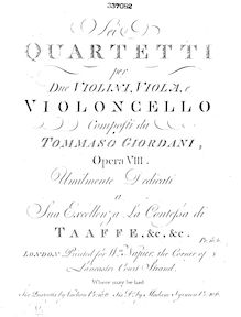 Partition violon 1, 6 corde quatuors, Sei Quartetti, Giordani, Tommaso