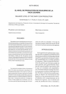 EL NIVEL DE PRODUCCIÓN DE EQUILIBRIO DE LA  VACA LECHERA (BALANCE LEVEL OF THE DAIRY COW PRODUCTION)