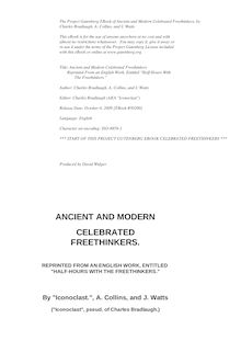 Ancient and Modern Celebrated Freethinkers - Reprinted From an English Work, Entitled "Half-Hours With The Freethinkers."