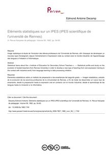 Eléments statistiques sur un IPES (IPES scientifique de l université de Rennes) - article ; n°1 ; vol.58, pg 54-65