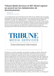 Tribune Media Services et SKY Brasil signent un accord sur les métadonnées de divertissements