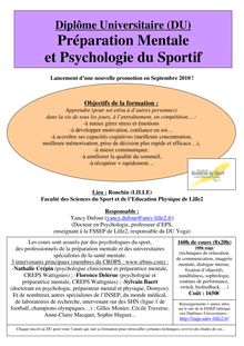 Diplôme Universitaire en Préparation Mentale et Psychologie du Sportif
