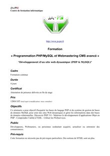 Formation « Programmation PHP/MySQL et Webmastering CMS avancé »