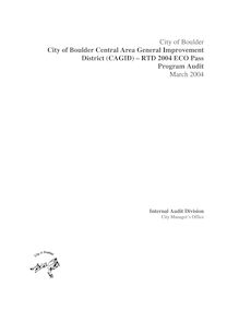 City of Boulder - RTD CAGID ECO PASS Program Audit
