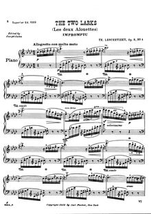 Partition No.1 - Les deux Allouettes, Impromptu, 2 pièces pour Piano, Op.2