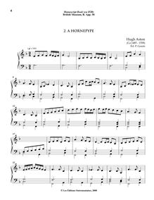 Partition , A Hornepype (Hugh Aston), 10 pièces pour pour Virginals ou orgue from pour anglais Renaissance