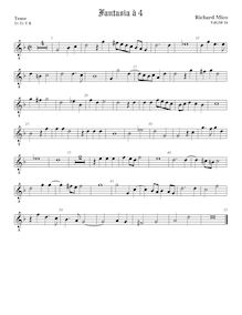 Partition ténor viole de gambe, octave aigu clef, fantaisies pour 4 violes de gambe par Richard Mico