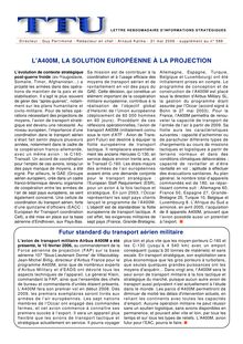 L&#39;A400M, LA SOLUTION EUROPÉENNE À LA PROJECTION