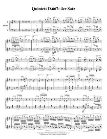 Partition Piano, quintette pour Piano et violon, viole de gambe, violoncelle et contrebasse par Franz Schubert