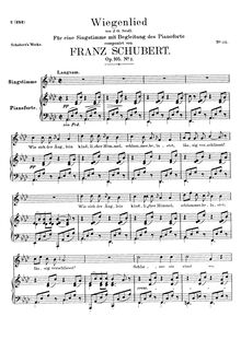 Partition voix + partition de piano, Wiegenlied, D.867, Lullaby