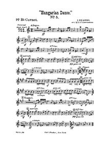 Partition Cornet 1 (B♭), Hungarian Dances, Ungarische Tänze, Brahms, Johannes