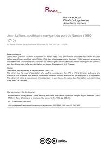 Jean Lafiton, apothicaire navigant du port de Nantes (1680-1740) - article ; n°294 ; vol.80, pg 253-256
