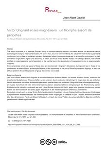 Victor Grignard et ses magnésiens : un triomphe assorti de péripéties - article ; n°211 ; vol.59, pg 521-530