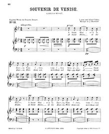 Partition complète (B? Major: haut voix et piano), Souvenir de Venise