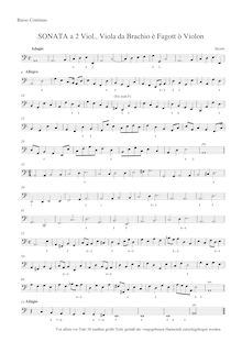 Partition Continuo, Sonata  pour 2 violons, viole de gambe da braccio et basson ou grande viole