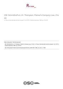 CM. Schmitthoff et J.H. Thompson, Palmer s Company Law, 21e éd. - note biblio ; n°4 ; vol.20, pg 814-815